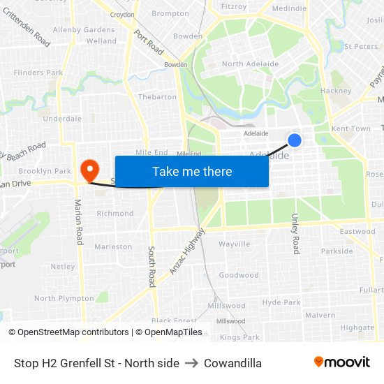 Stop H2 Grenfell St - North side to Cowandilla map