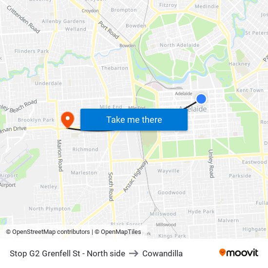 Stop G2 Grenfell St - North side to Cowandilla map