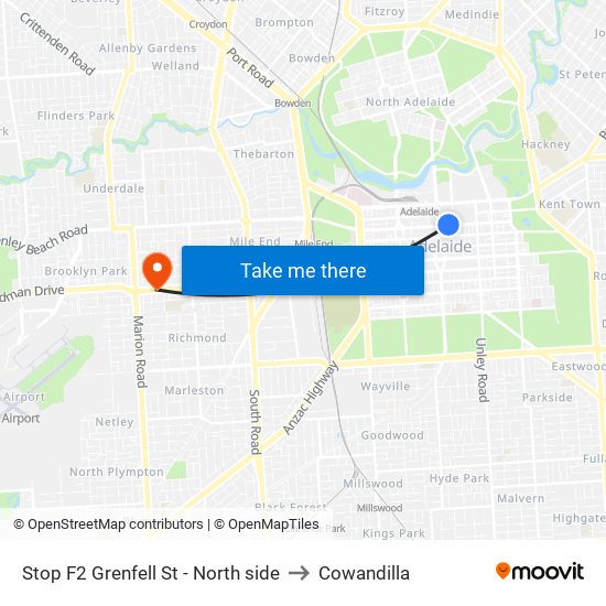 Stop F2 Grenfell St - North side to Cowandilla map