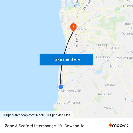 Zone A Seaford Interchange to Cowandilla map