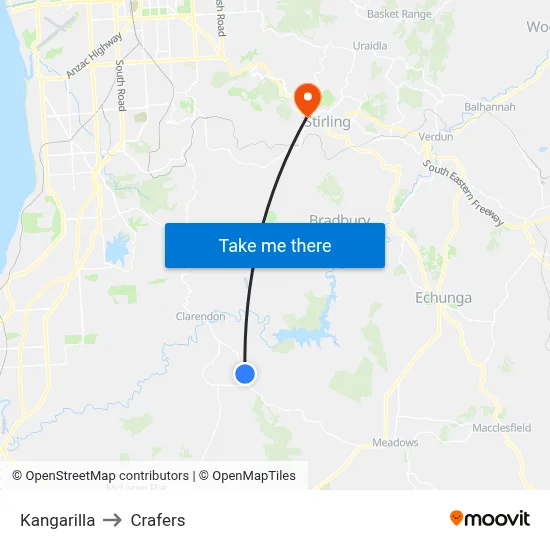 Kangarilla to Crafers map