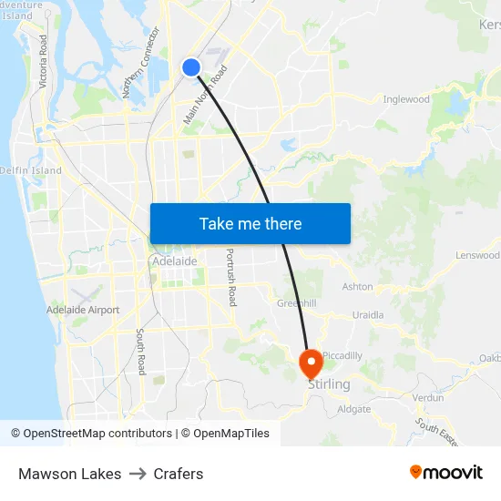 Mawson Lakes to Crafers map