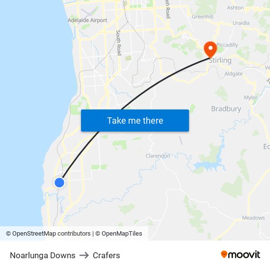 Noarlunga Downs to Crafers map