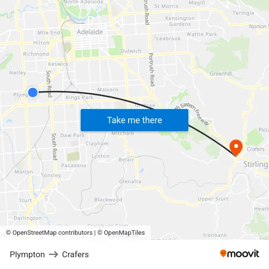 Plympton to Crafers map