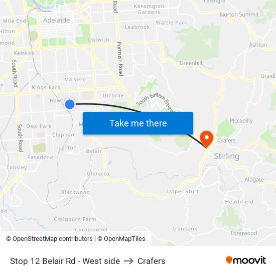 Stop 12 Belair Rd - West side to Crafers map