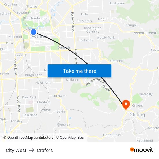 City West to Crafers map