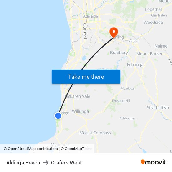 Aldinga Beach to Crafers West map