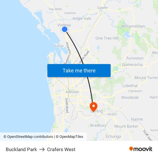Buckland Park to Crafers West map