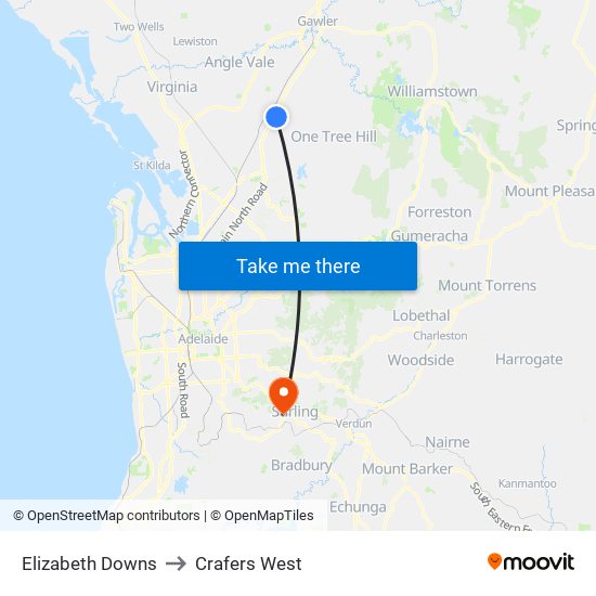 Elizabeth Downs to Crafers West map