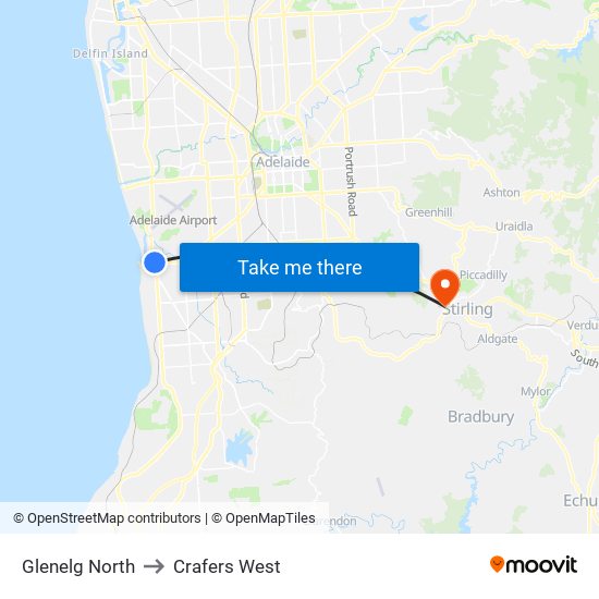 Glenelg North to Crafers West map