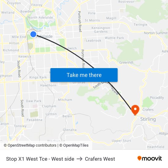 Stop X1 West Tce - West side to Crafers West map