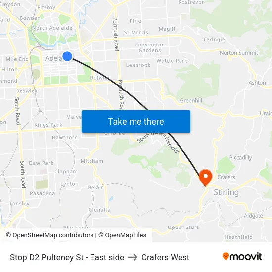 Stop D2 Pulteney St - East side to Crafers West map