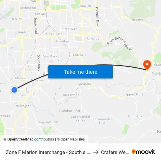 Zone F Marion Interchange - South side to Crafers West map