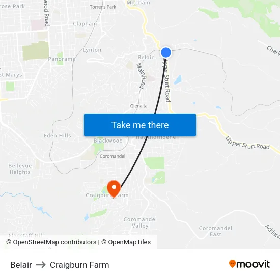 Belair to Craigburn Farm map
