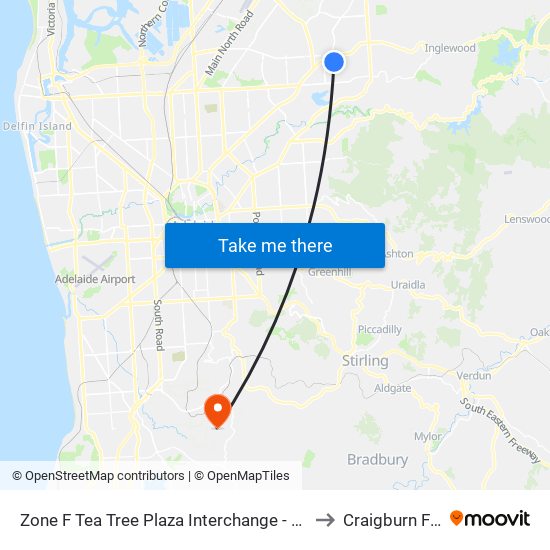 Zone F Tea Tree Plaza Interchange - East side to Craigburn Farm map