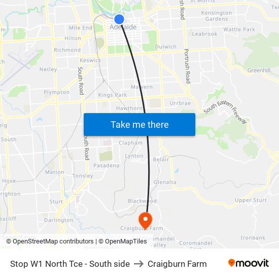 Stop W1 North Tce - South side to Craigburn Farm map