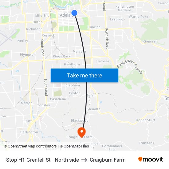 Stop H1 Grenfell St - North side to Craigburn Farm map