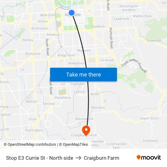 Stop E3 Currie St - North side to Craigburn Farm map