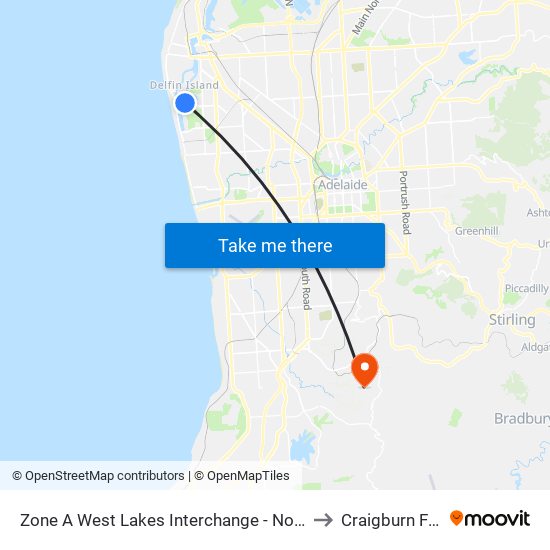 Zone A West Lakes Interchange - North side to Craigburn Farm map