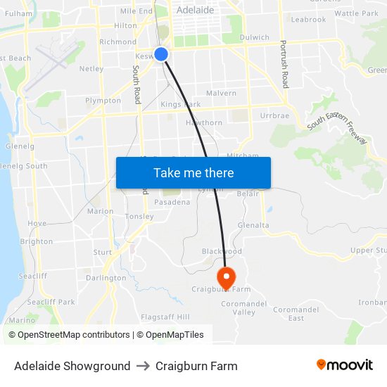 Adelaide Showground to Craigburn Farm map