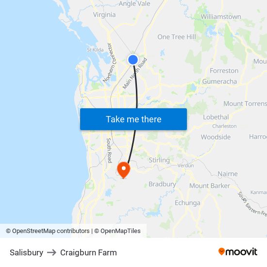 Salisbury to Craigburn Farm map