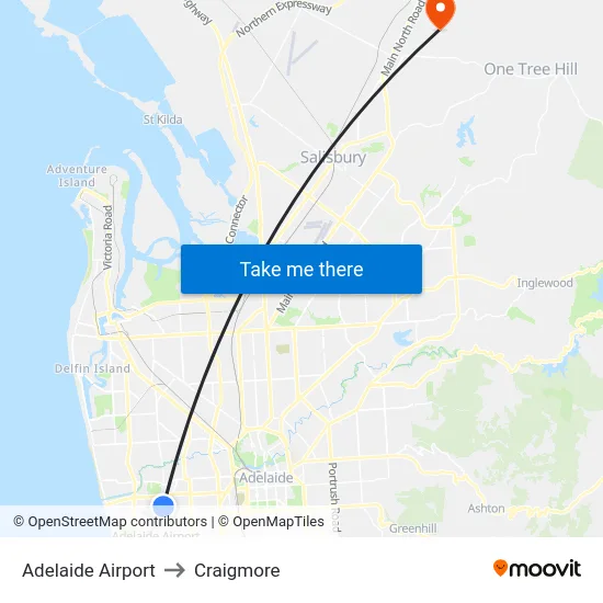 Adelaide Airport to Craigmore map