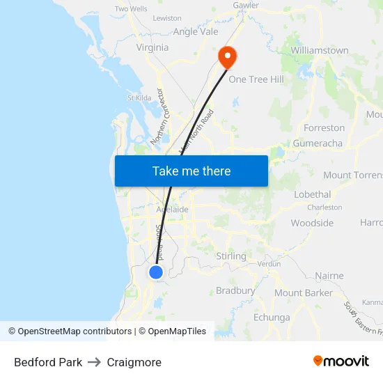 Bedford Park to Craigmore map