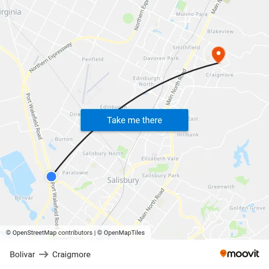 Bolivar to Craigmore map