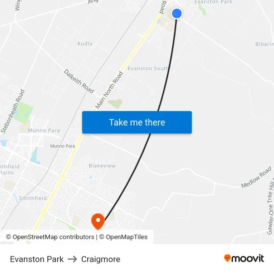 Evanston Park to Craigmore map