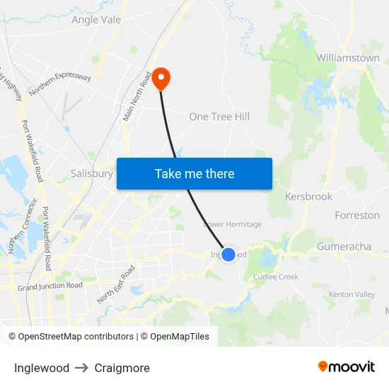 Inglewood to Craigmore map