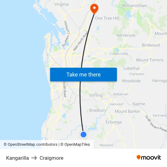 Kangarilla to Craigmore map