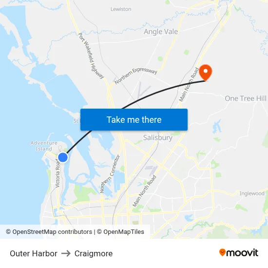Outer Harbor to Craigmore map