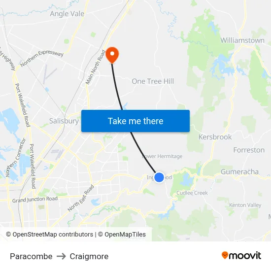 Paracombe to Craigmore map