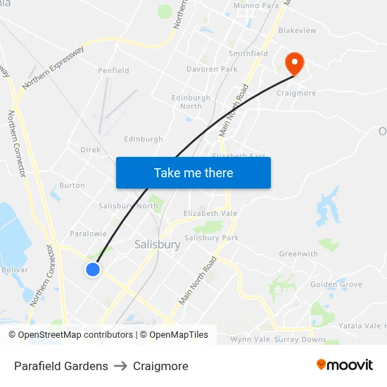 Parafield Gardens to Craigmore map