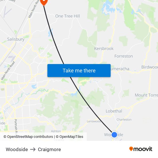 Woodside to Craigmore map