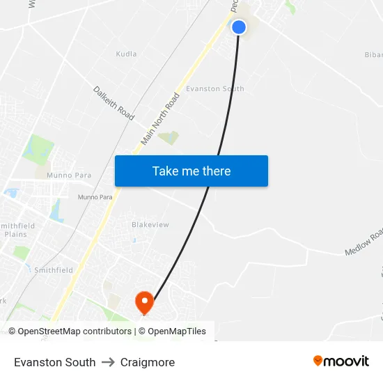 Evanston South to Craigmore map