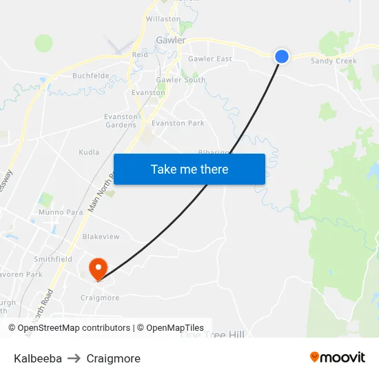 Kalbeeba to Craigmore map