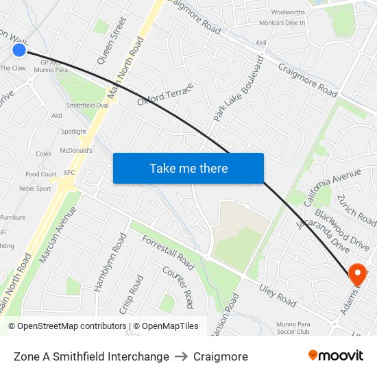 Zone A Smithfield Interchange to Craigmore map