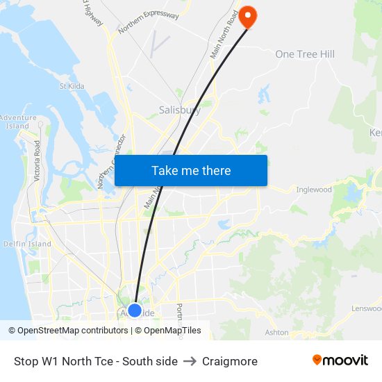 Stop W1 North Tce - South side to Craigmore map