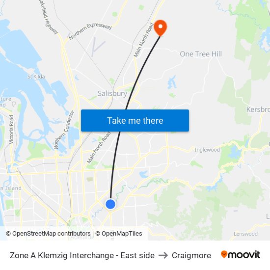Zone A Klemzig Interchange - East side to Craigmore map