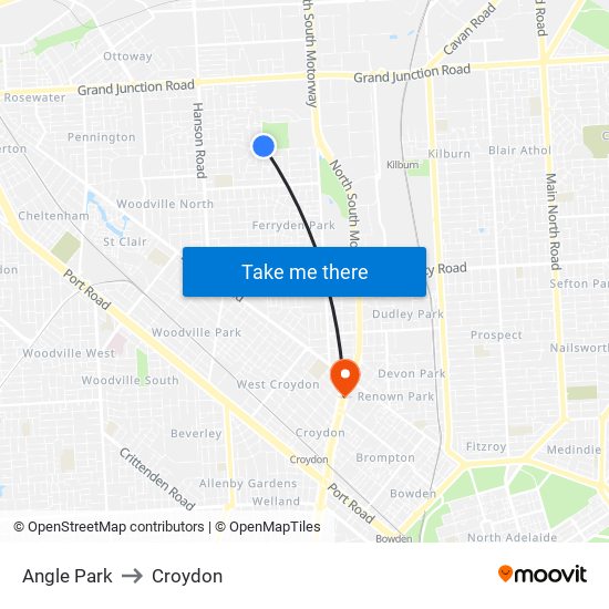 Angle Park to Croydon map