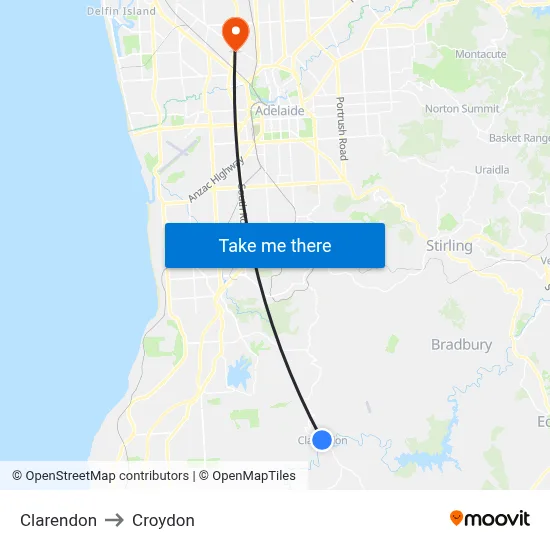 Clarendon to Croydon map