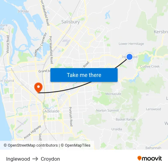 Inglewood to Croydon map