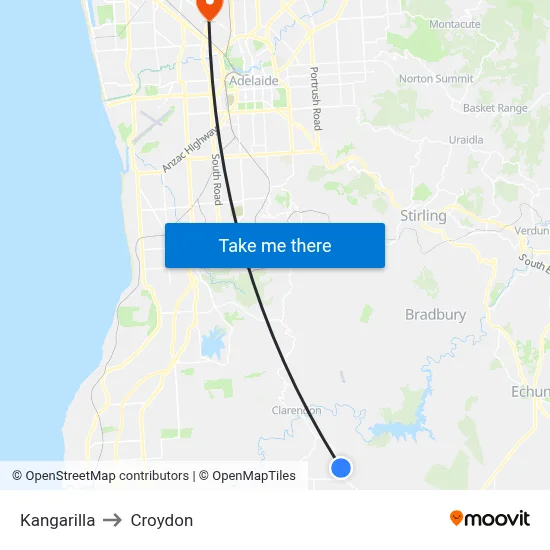 Kangarilla to Croydon map