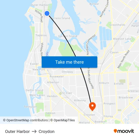 Outer Harbor to Croydon map