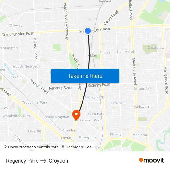 Regency Park to Croydon map