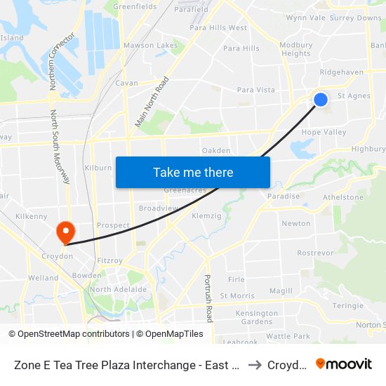 Zone E Tea Tree Plaza Interchange - East side to Croydon map