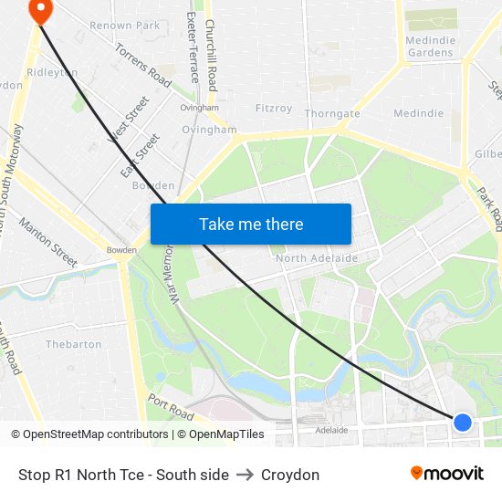 Stop R1 North Tce - South side to Croydon map