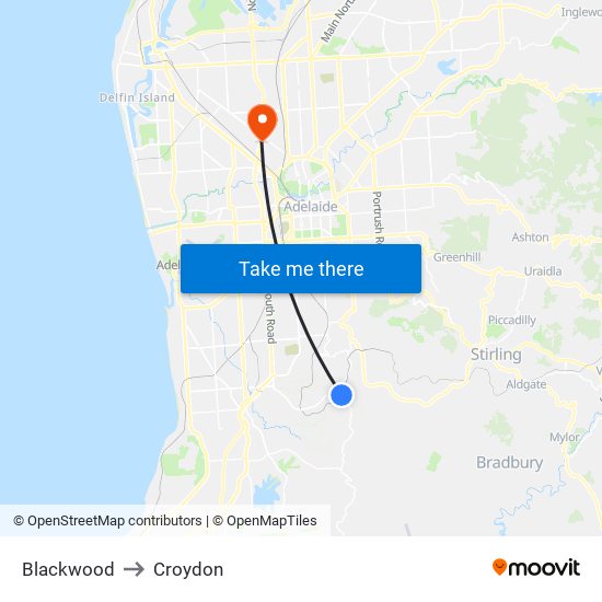 Blackwood to Croydon map