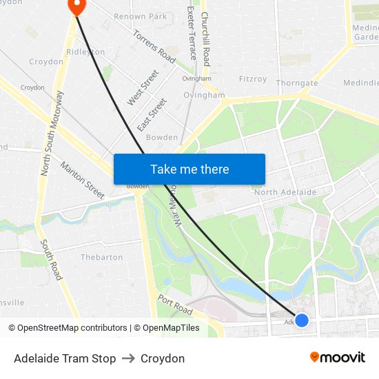 Adelaide Tram Stop to Croydon map